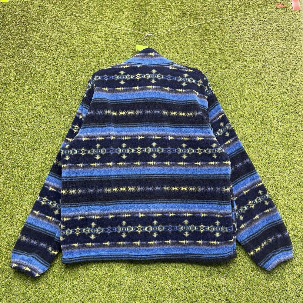 Lands End Sherpa Sweater Womens Large L Blue 1/4 Zip Snowflake Aztec Pattern - Picture 2 of 9